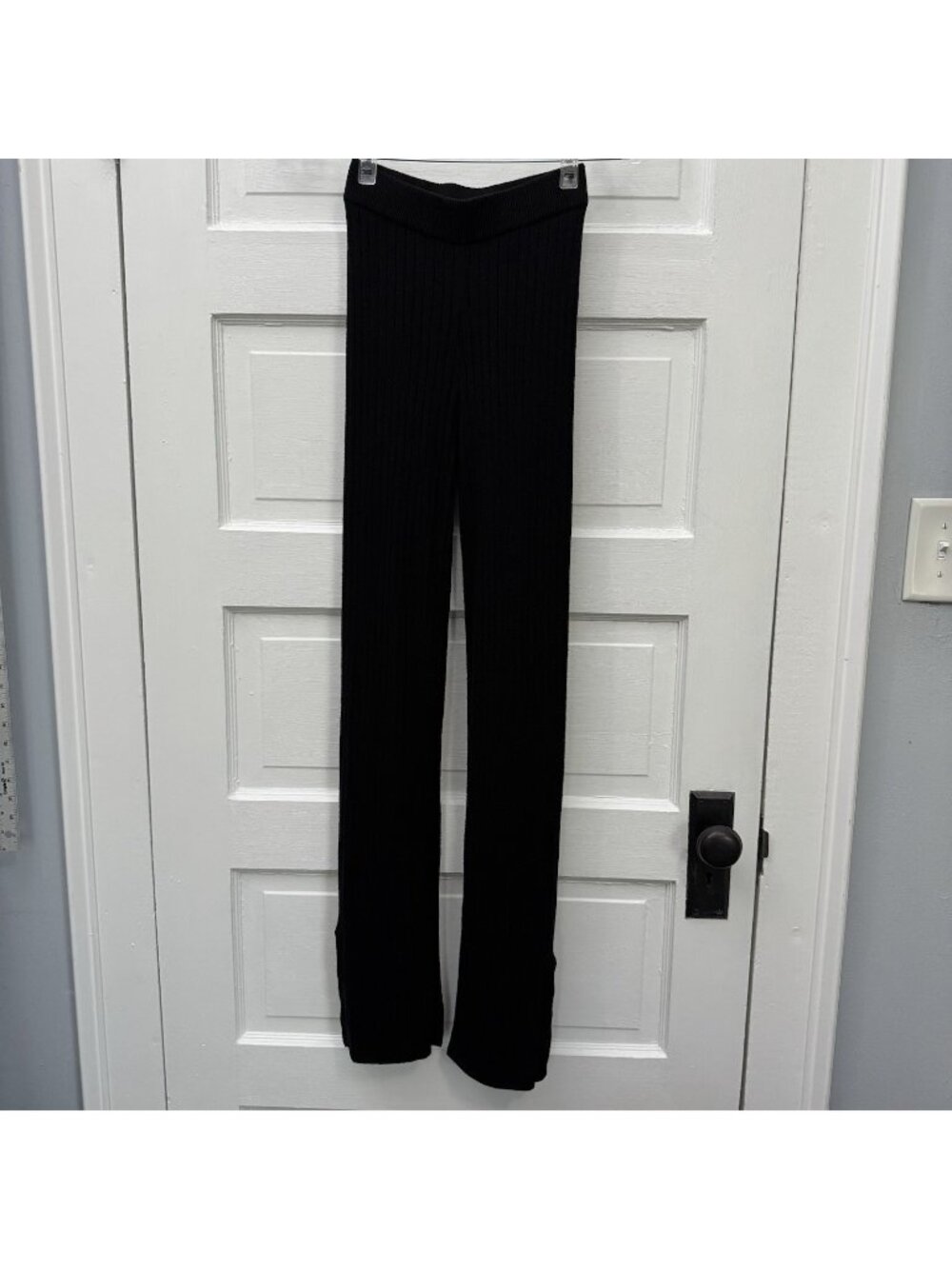 GAP Womens XS Black Cotton Blend Ribbed Knit Split Hem Flare Pants